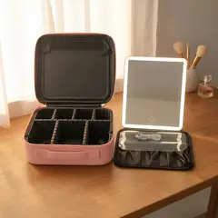 GENERICO - Maletin de Maquillaje con Espejo Led Extraible Rosado