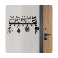 GENERICO - Colgador de Llaves - Modelo Gatos en Líneas