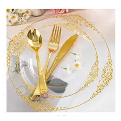 GENERICO - Plato de Sitio Transparente con Bordes Dorados Acrilico