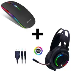 DREIZT - Combo Audífonos D5000 RGB + Mouse Recargable LED RGB Negro