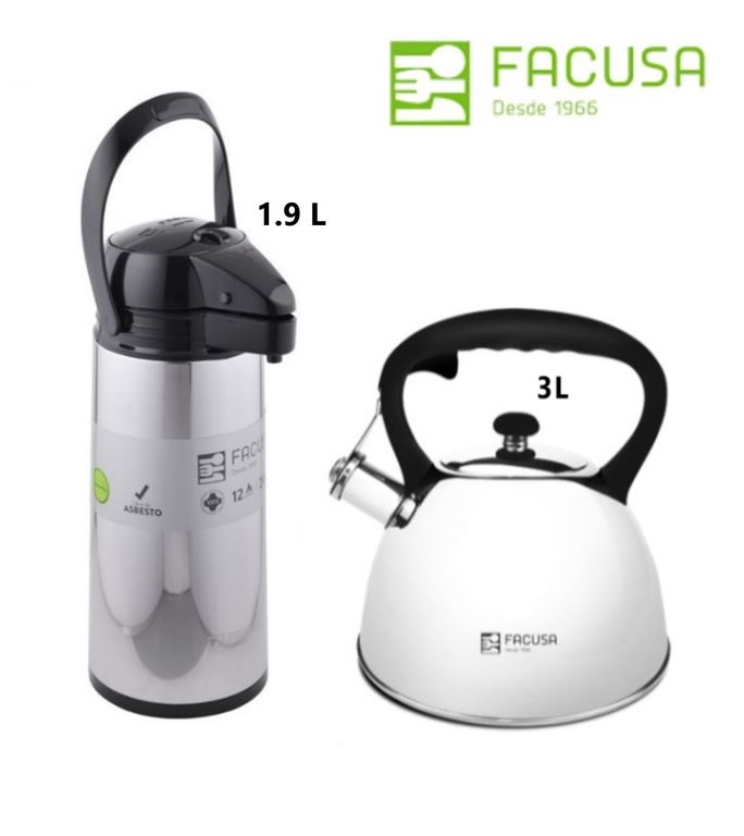 Termo con Dispensador 1 .9L y Tetera Acero Inoxidable 3L Facusa 2025