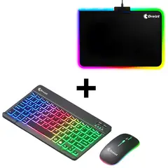 DREIZT - Combo Kit Teclado y Mouse RGB Negro + Mousepad Multicolor 30CM X 25CM