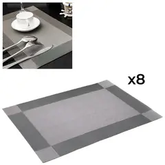 EASY&HOME - Mantel individual Rectangular set x 8 de Mesa Minimalista Gris