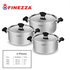 FINEZZA - JUEGO DE OLLAS DE ACERO INOXIDABLE 6 PIEZAS