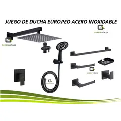 GREEN HOUSE - KIT DE DUCHA MODELO EUROPEO 25CM ACERO INOXIDABLE + ACCESORIOS