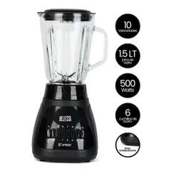 BELESSI - Licuadora 10 Velocidades + Pulso - 500W 1.5L, Vaso de Vidrio