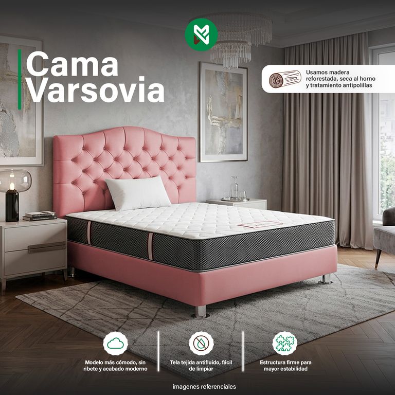 Cama tapizada Varsovia - 1.5 Plz - Color Rosado