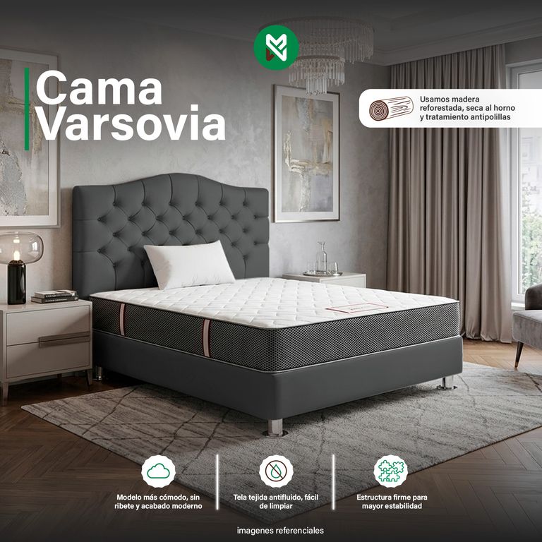 Cama tapizada Varsovia - Queen - Color Gris oscuro