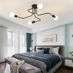 MMDH - Lámpara de techo de hierro decorativa moderna negro 4 Ampolletas