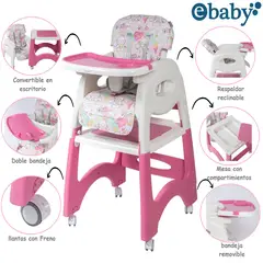 EBABY - Silla Comedor Escritorio LARA – EB645-1 3 en 1 Rosa