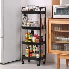 GENERICO - CARRITO ORGANIZADOR MULTIUSO 4 NIVELES CON LLANTAS NEGRO