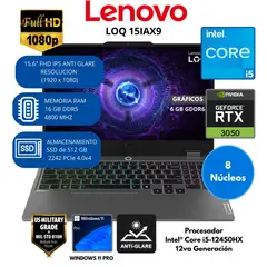 LENOVO - Laptop LOQ Intel Core i5 (15IAX9) RAM 16 GB SSD 512 GB 15.6" FHD IPS Windows 11 PRO