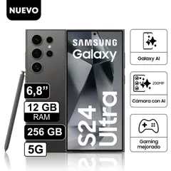 SAMSUNG - Celular Galaxy S24 Ultra 256GB 12GB RAM cámara 200MP + 50MP frontal 12MP 6.8" BLACK
