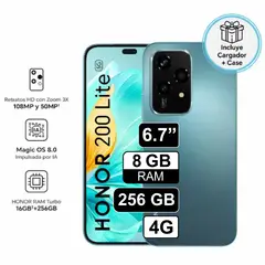 HONOR - Celular Libre 200 Lite 6.7" 256GB 8GB RAM Cyan Lake