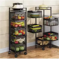 GENERICO - Organizador Carrito Cesta Giratoria de 5 Niveles con Ruedas Cuadrada