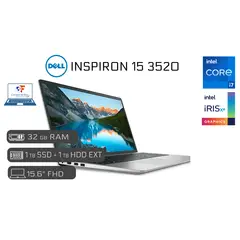 DELL - Laptop Nueva 15 3520 Intel Core i7 12va 32GB RAM 1TB SSD 1TB HDD EXTERNO