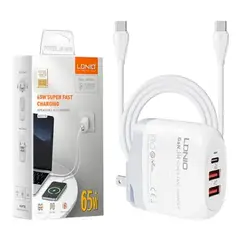 LDNIO - Cargador de Carga Super Rápida GaN 65W A3511Q Cable Tipo-C