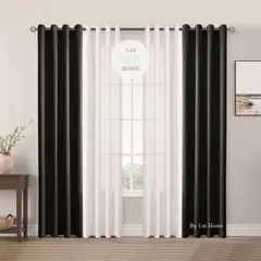 CASATEX - Cortina Blackout con Organza Central - Set de 4 Paneles 135 X 220 CM
