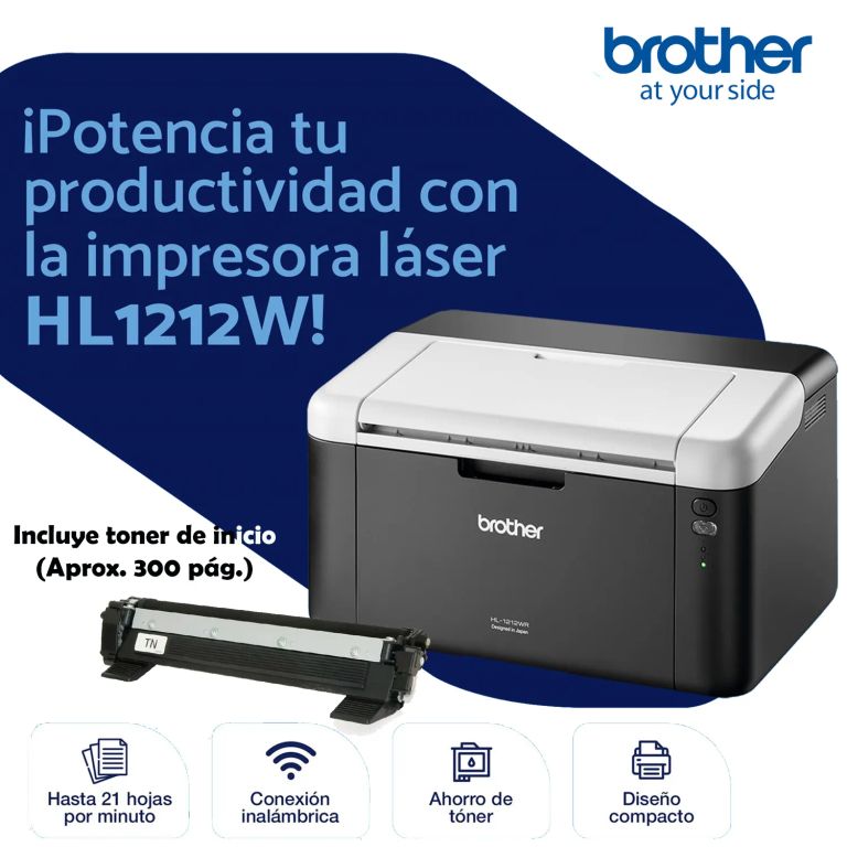 IMPRESORA LÁSER BROTHER HL-1212W - MONOCROMÁTICA- WIFI