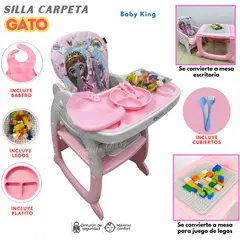 BABY KING - Silla de comer para bebe Escritorio Gato Rosado 4 en 1