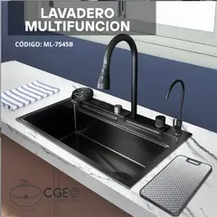 FRATELLI - LAVADERO MULTIFUNCIONAL 4 FUNCIONES DE ACERO INOX NEGRO ML-7545B