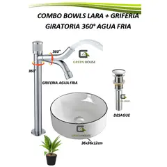 GREEN HOUSE - COMBO BOWLS LARA + GRIFERIA GIRATORIA 360° AGUA FRIA CROMADO