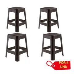 GENERICO - Banco Tabarua X4 unidadess Modelo Tipo Ratán Plástico Color Marrón