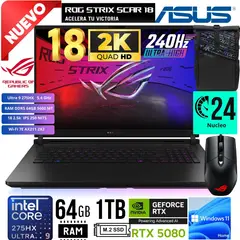 ASUS - LAPTOP ROG Strix SCAR 18 G835LW-SA152W 18´2.5K Ultra 9 275HX 64GB1TB RTX 5080 16GB W 11 Home
