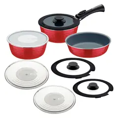 TRAMONTINA - Set de Ollas Ítria Revestimiento Cerámico Rojo 10 Piezas