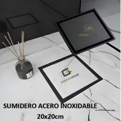 GREEN HOUSE - SUMIDERO 20X20cm NEGRO ACERO INOXIDABLE CON TAPA REVERSIBLE