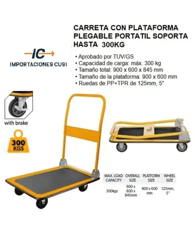 Carro de Carga Plataforma Plegable (base metálica) 300 Kg.