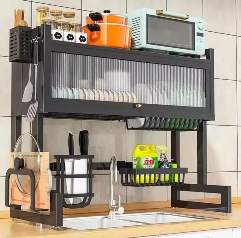 Escurridor de Platos de Acero Inoxidable de Fregadero Cocina con Tapa