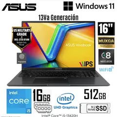 ASUS - Laptop VivaBook X1605VA-MB1234 Intel Core i5-13420H 16GB RAM 512GB SSD 16 WUXGA IPS
