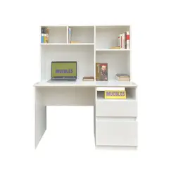 TEMEL - Escritorio con Estante y Cajonera 120 cm Blanco – MEV - iMUEBLES