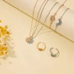 GENERICO - Set Collar Anillo y Pulsera Novios Parejas Sol Luna Regalo Especial