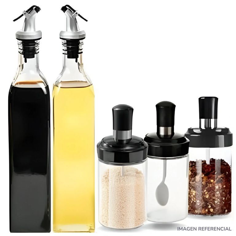 Set de Especias Condimentero Aceitero de Vidrio 5 pcs