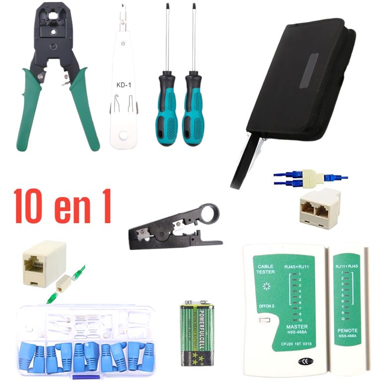 Kit 10en1 Crimpeador Ponchador con Testeador y Accesorios