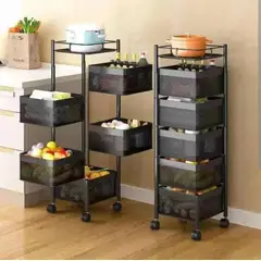 GENERICO - Organizador frutero verdulero para cocina de 5 niveles Negro GIRATORIO