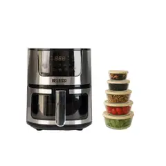 BELESSI - Combo x2: Airfryer + 5 bowls de vidrio con tapa