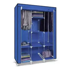 Pentha - Ropero Armable de Tela Armario de 3 Cuerpos con 8 Divisiones Azul