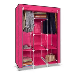 PENTHA - Ropero Armable de Tela Armario de 3 Cuerpos con 8 Divisiones Fucsia