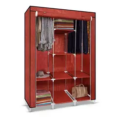 PENTHA - Ropero Armable de Tela Armario de 3 Cuerpos con 8 Divisiones Rojo