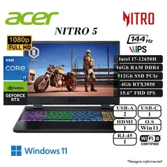 ACER - NITRO 5 INTEL I7-12650H 16GB RAM 512GBSSD 4GB RTX3050 15.6 FHD 144HZ W11