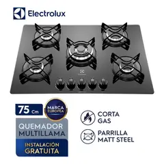 ELECTROLUX - Encimera Empotrable Gas 5 Quemadores Negro Electrolux ETGZ30T0EPUB