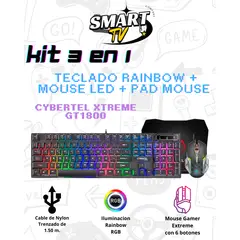 CYBERTEL - KIT GAMER TECLADO RAINBOW + MOUSE LED + PAD MOUSE