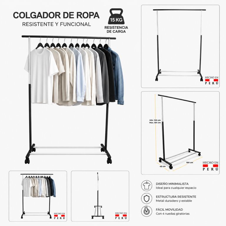 Perchero Colgador de Ropa con Ruedas Metal Peruano Reforzado