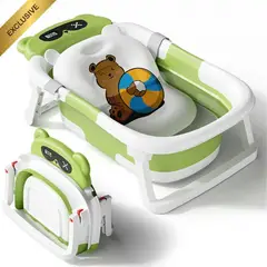 GENERICO - BAÑERA PORTATIL PARA BEBE CON TERMOMETRO Y COJIN - VERDE