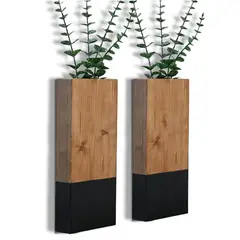 BOSQUE INVERNAL DECORACION ECO ALTERNATIVA - Floreros rectangulares de pared en madera para flores secas dos piezas