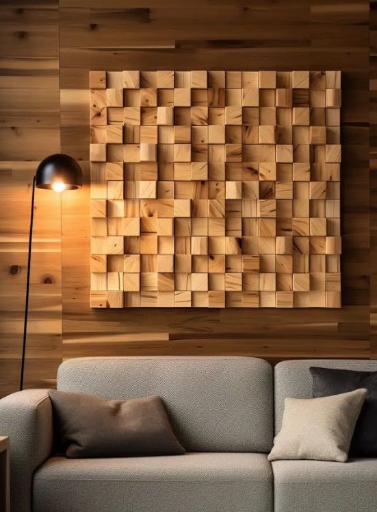 Cuadro mosaico solido en madera natural