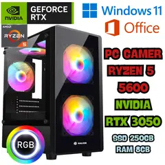 AMD - PC COMPUTADORA GAMER RYZEN 5 5600 32MB CACHE NVIDIA RTX 3050 SSD 250GB RAM 8GB